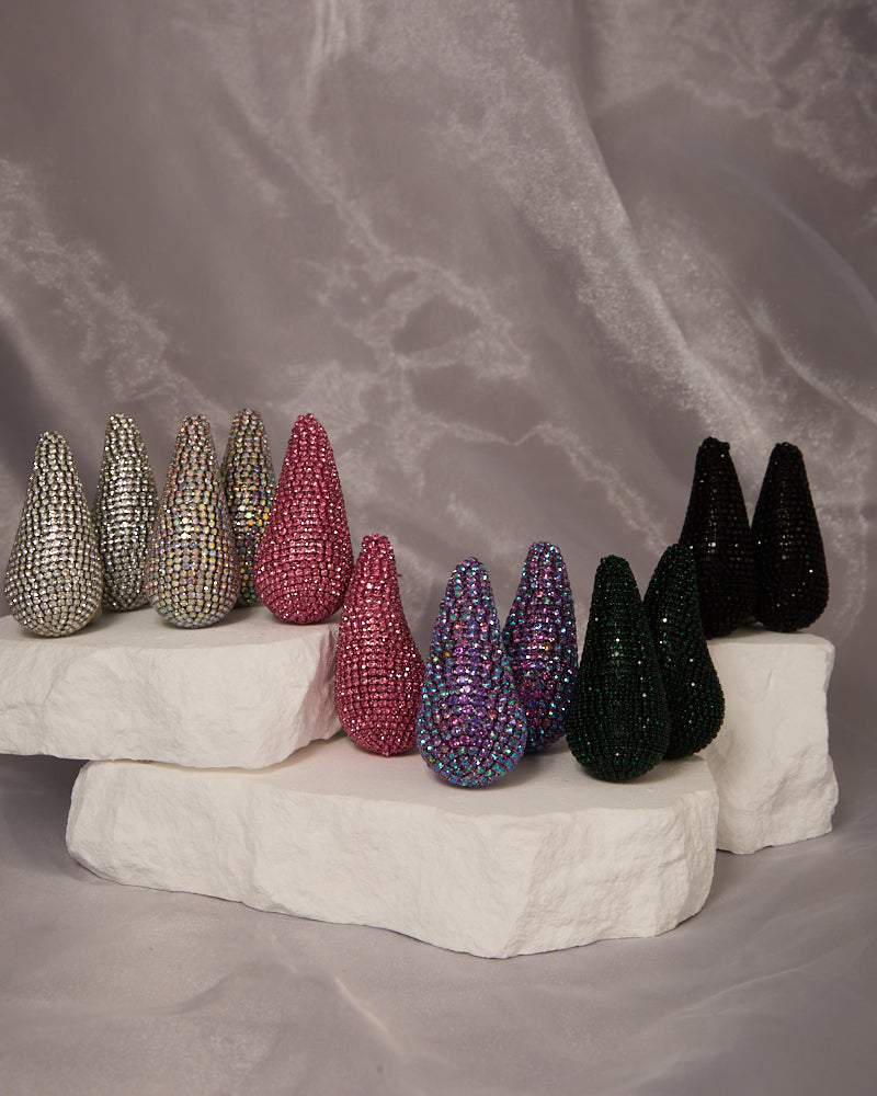 Nora Rhinestone Pave Teardrop Dome Post Earrings