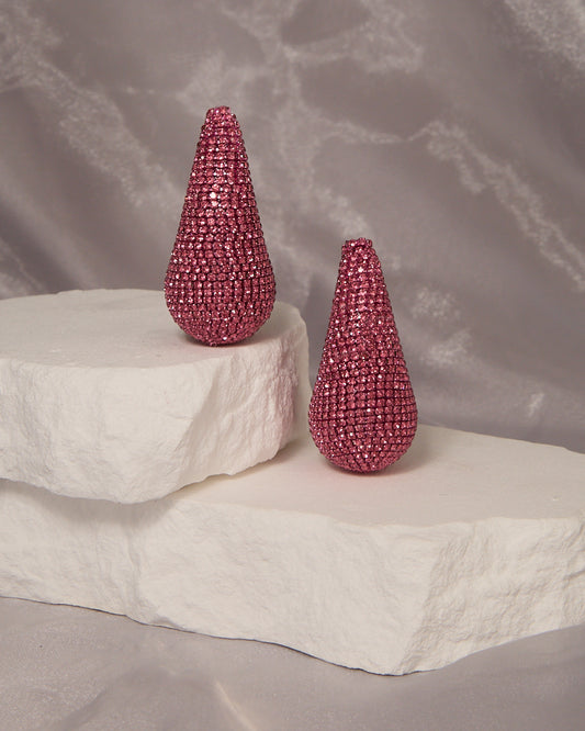 Nora Rhinestone Pave Teardrop Dome Post Earrings | Fuchsia