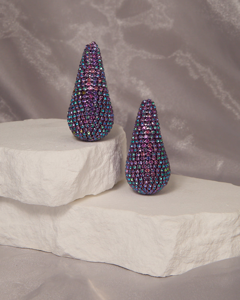 Nora Rhinestone Pave Teardrop Dome Post Earrings