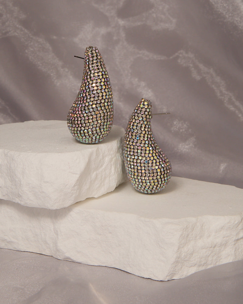 Nora Rhinestone Pave Teardrop Dome Post Earrings