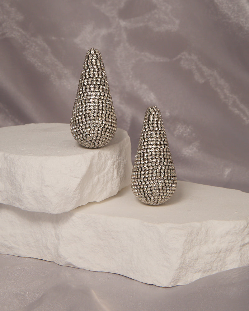 Nora Rhinestone Pave Teardrop Dome Post Earrings