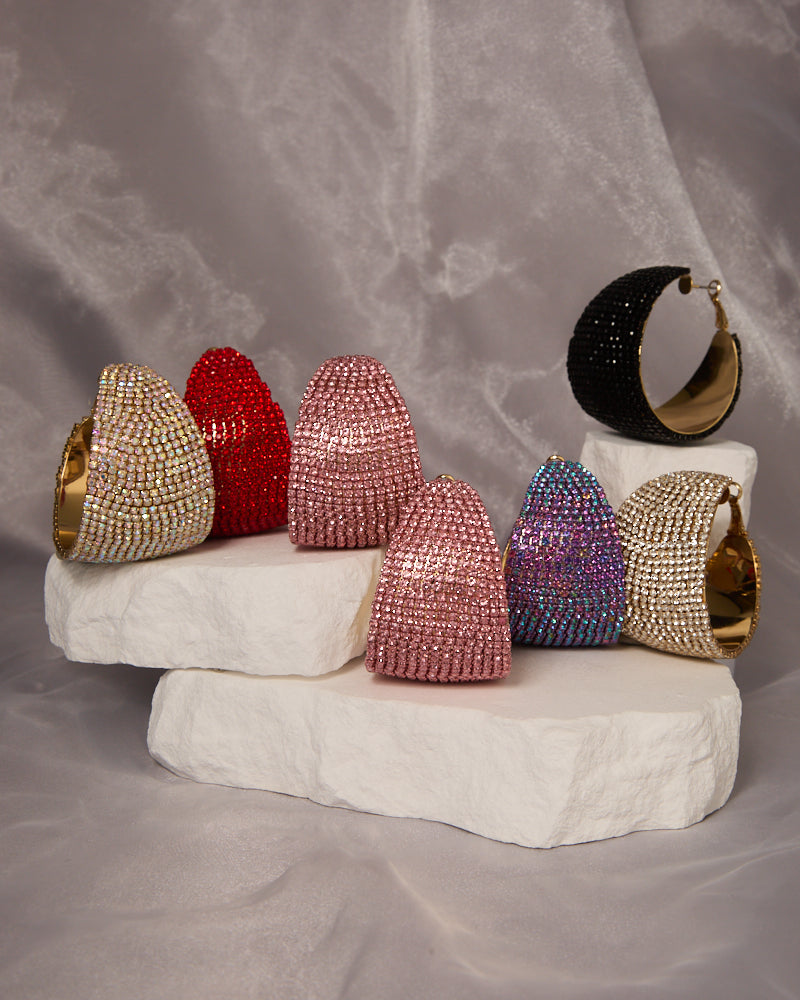 Mila Luxurious Rhinestone Pave Chunky Huggie Hoop Earrings