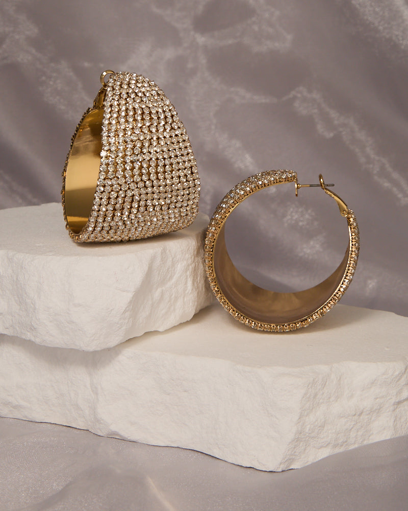 Mila Luxurious Rhinestone Pave Chunky Huggie Hoop Earrings