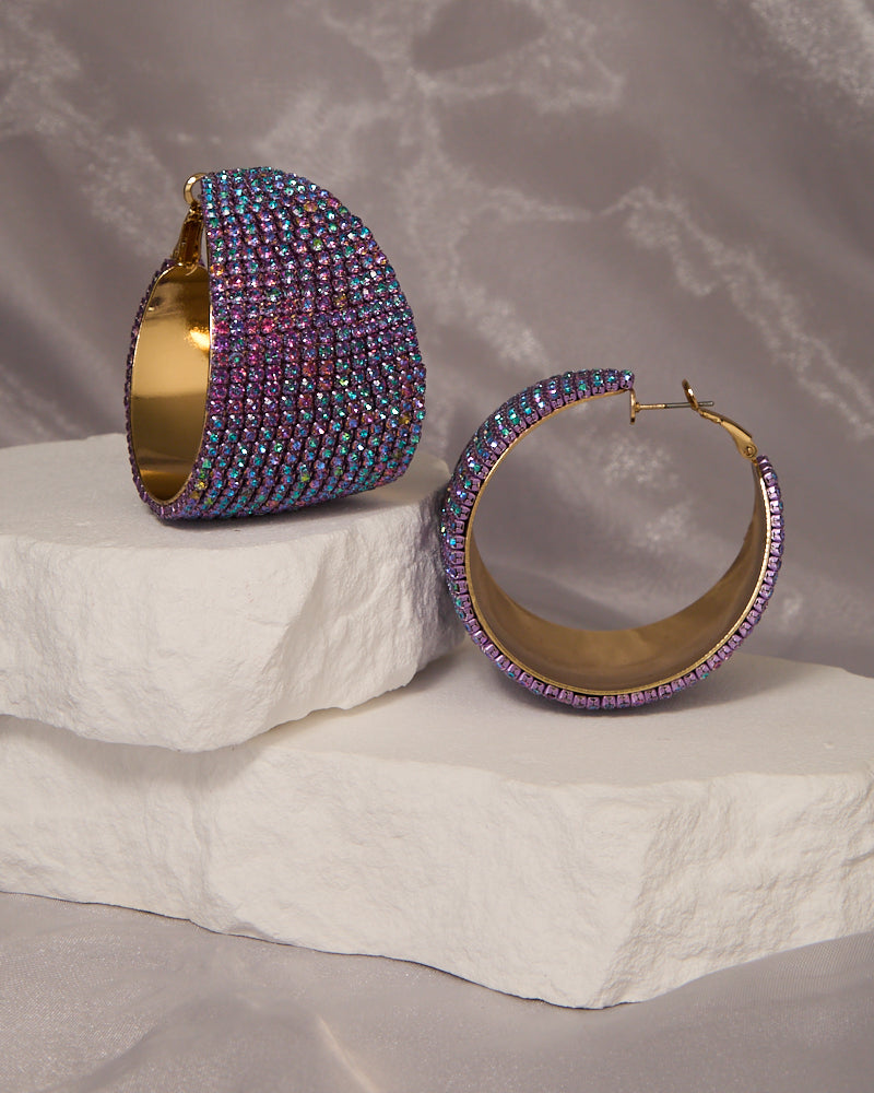 Mila Luxurious Rhinestone Pave Chunky Huggie Hoop Earrings