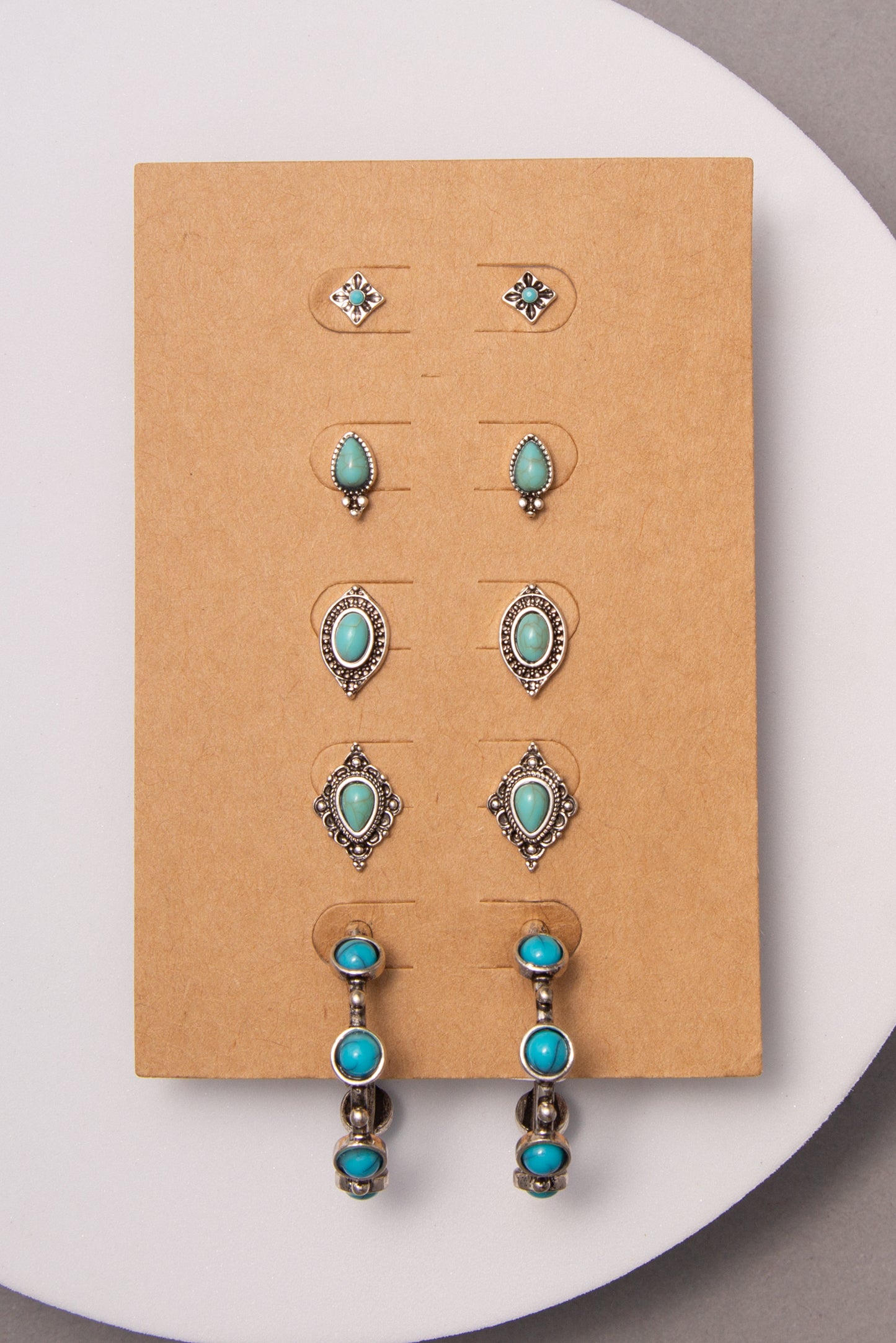 Eden Western Theme Assorted 5-Pair Turquoise Earring Set