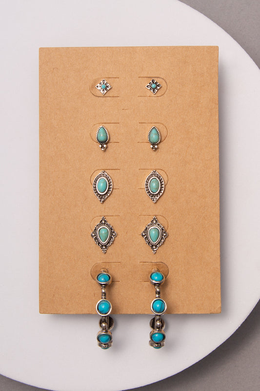 Eden Western Theme Assorted 5-Pair Turquoise Earring Set