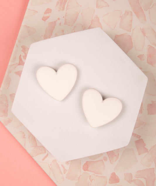 Leslie Valentines Day Theme Pastel Matte Heart Earrings | White