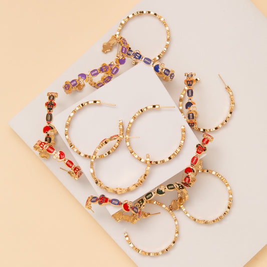 Leah Game Day Enamel Football Open Hoop Earrings