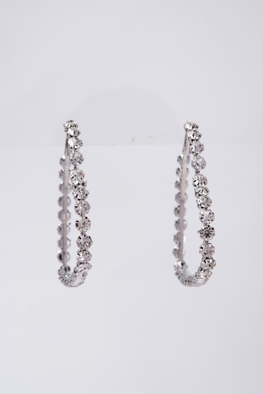 Adalyn Rhinestone Heart Hoop Earrings | Silver