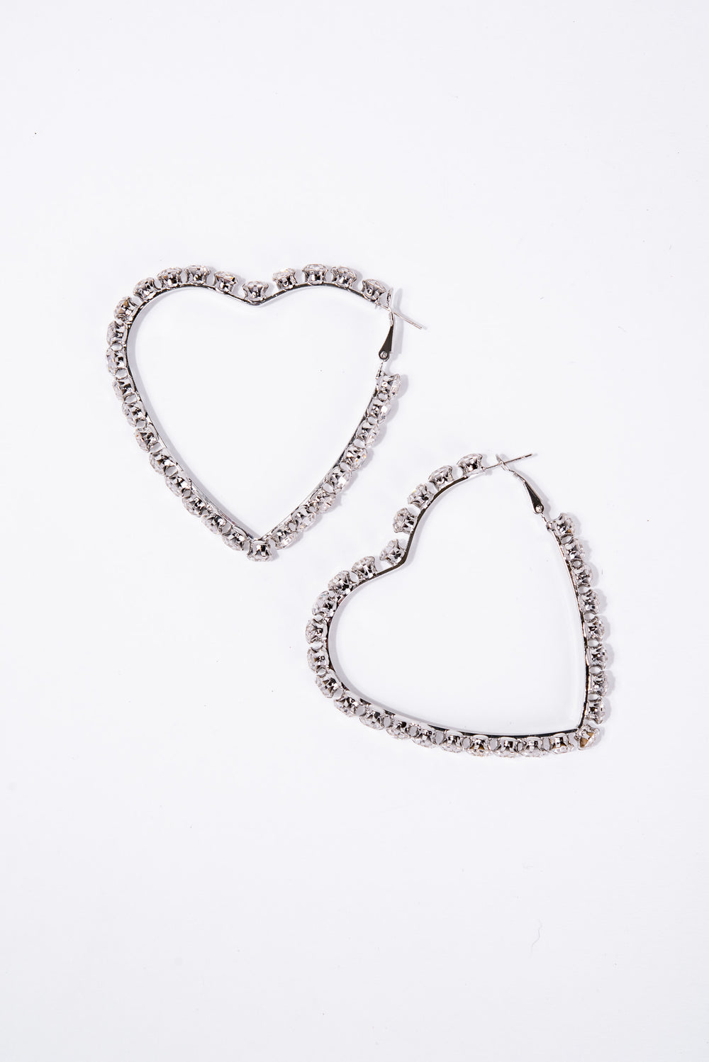 Adalyn Rhinestone Heart Hoop Earrings | Silver