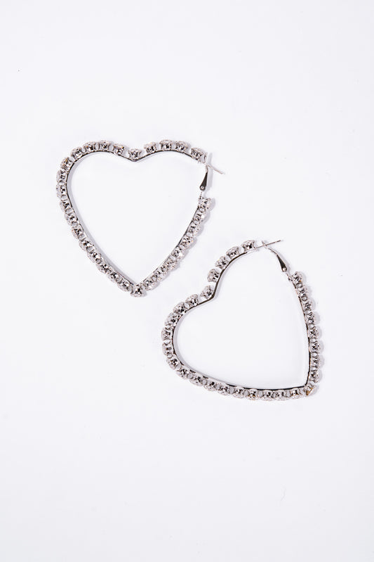 Adalyn Rhinestone Heart Hoop Earrings | Silver