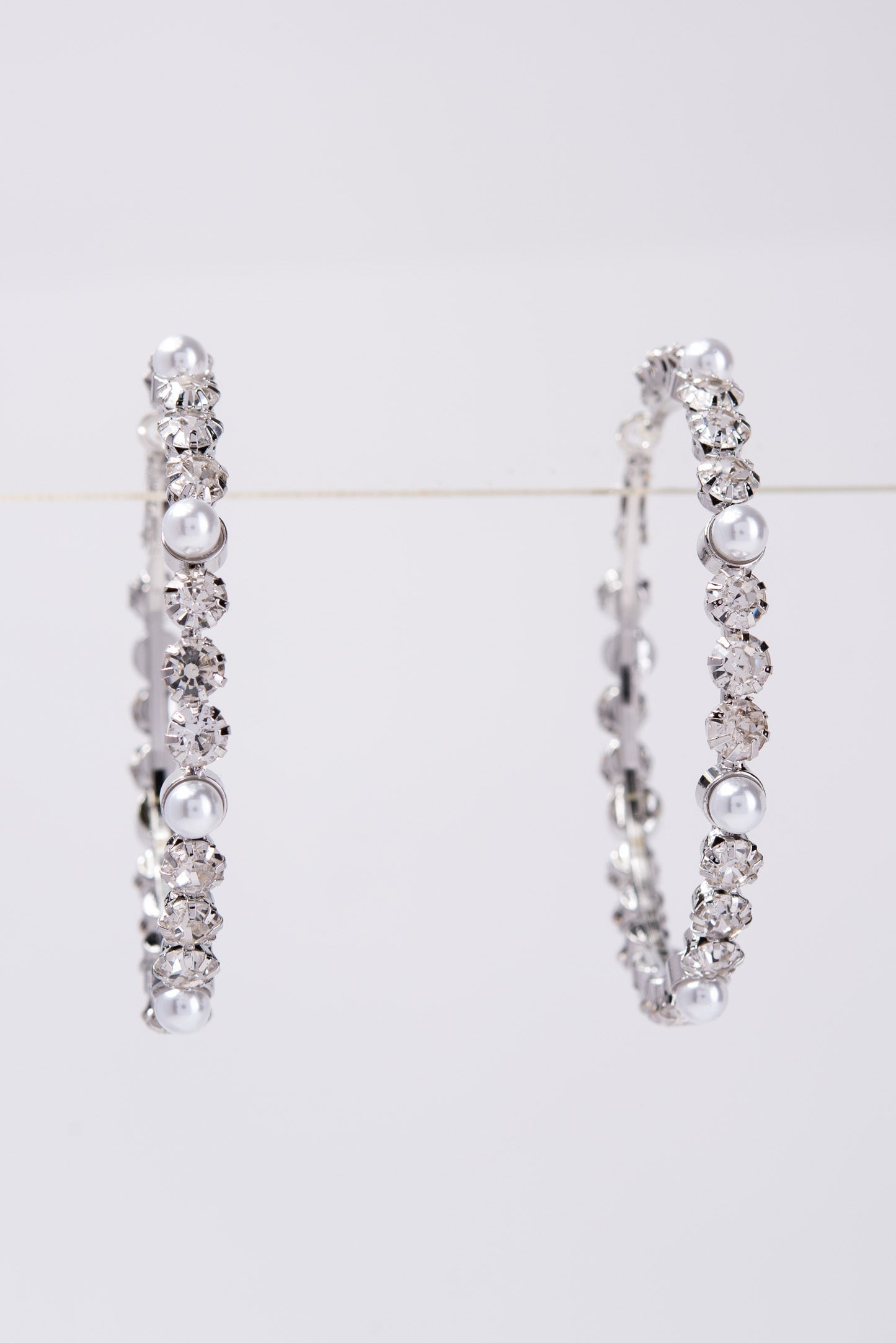 Sienna 60MM Pearl Rhinestone Hoop Earrings | Silver