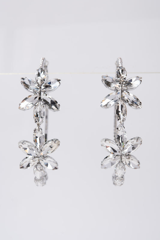 Allie Flower Gemstone Hoop Earrings | Silver