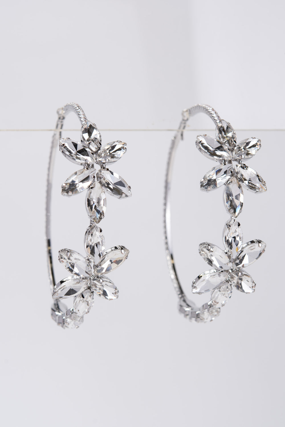 Allie Flower Gemstone Hoop Earrings | Silver