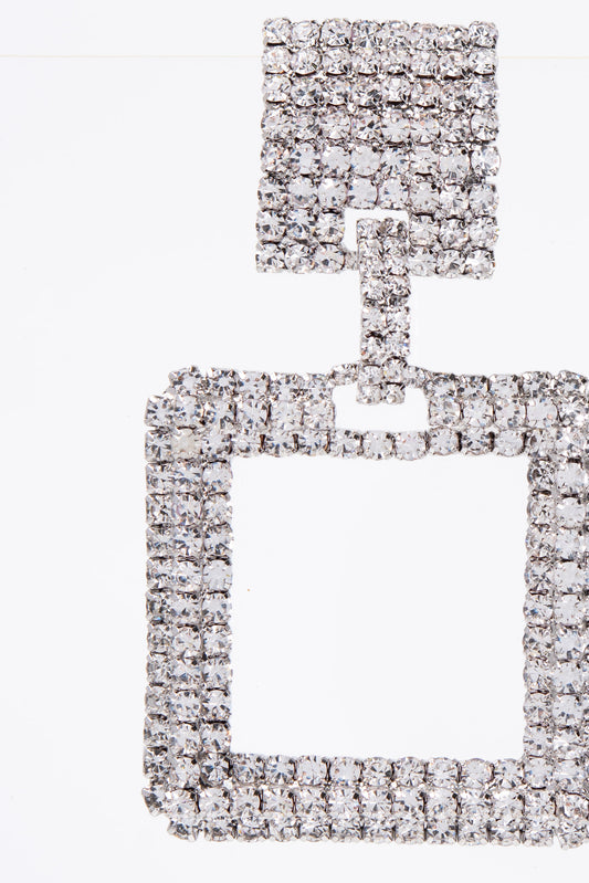 Lucia Rhinestone Pave Square Dangle Earrings | Silver