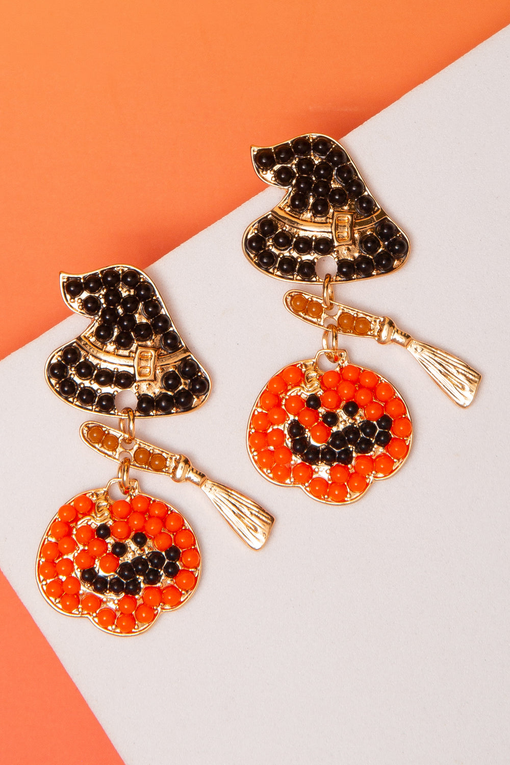Kaia Halloween Witch Hat Pumpkin Drop Earrings