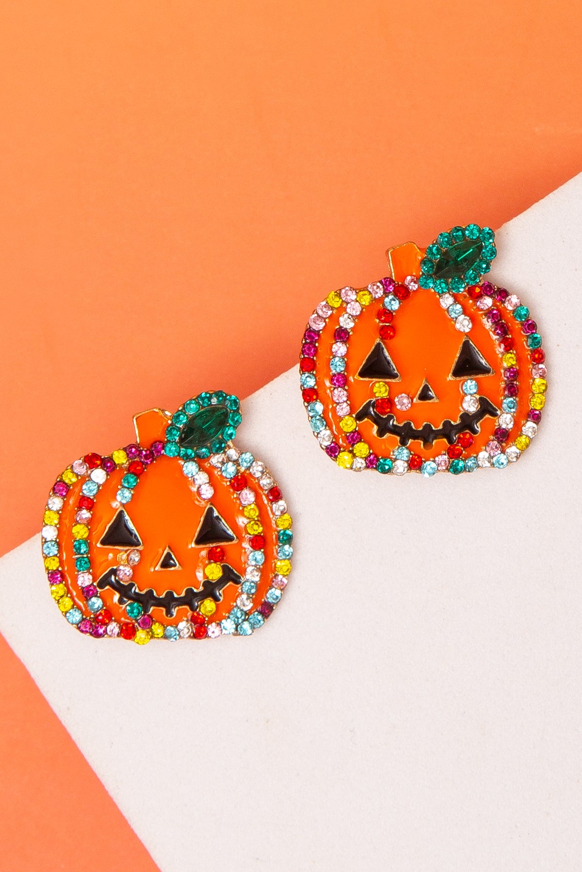Molly Halloween Crystal Pumpkin Stud Earrings