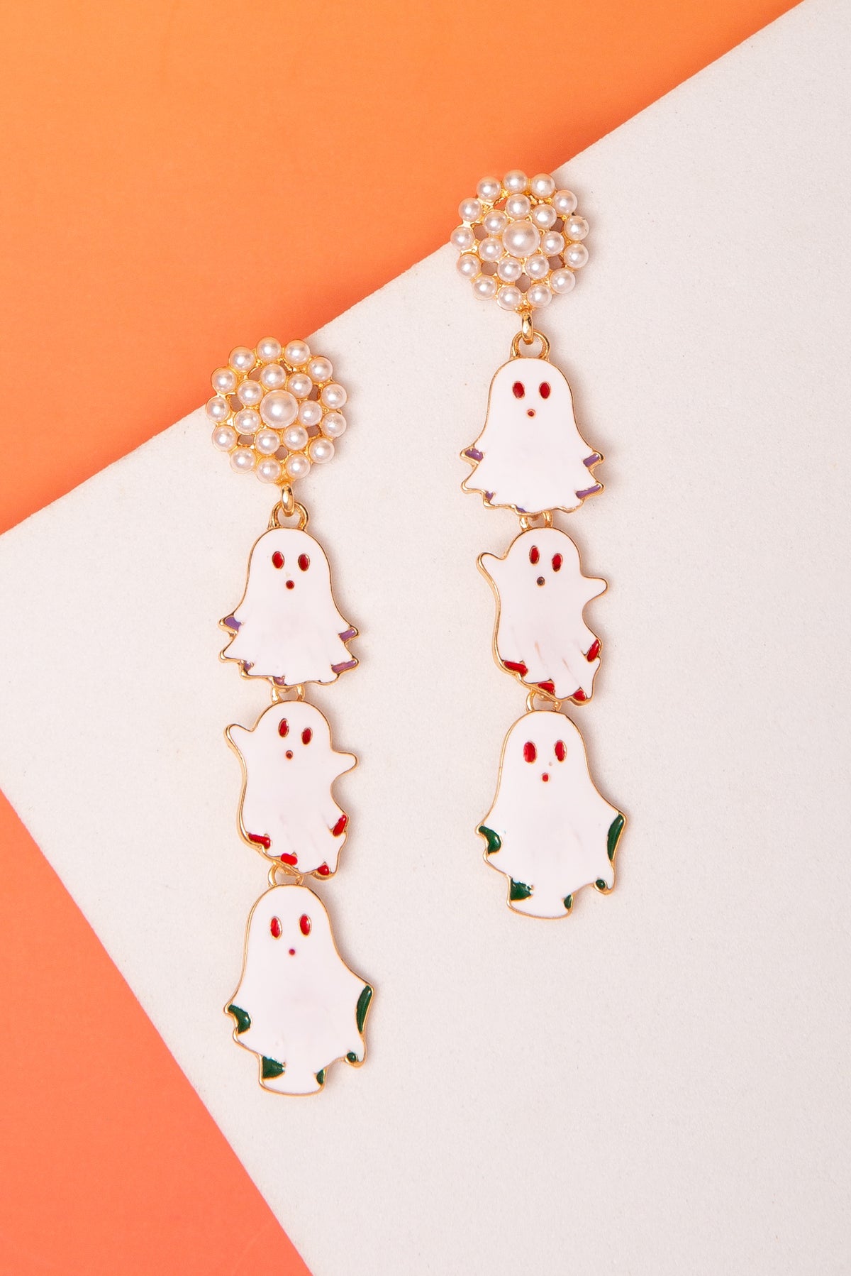 Amy Halloween Enamel Three Ghost Drop Earrings