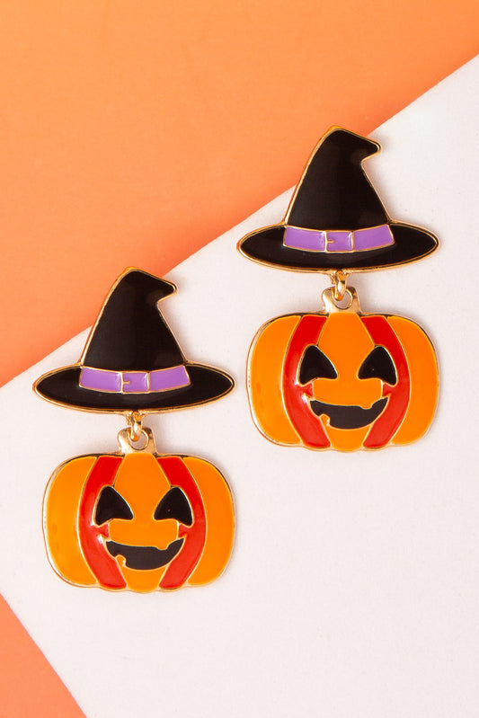 Catherine Halloween Pumpkin Witch Hat Earrings