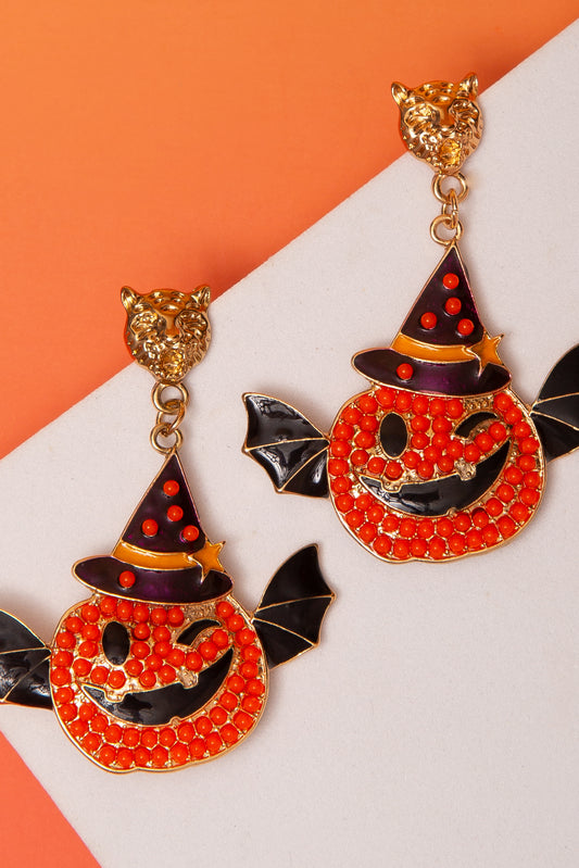 Rebecca Pumpkin Witch Hat Halloween Earrings