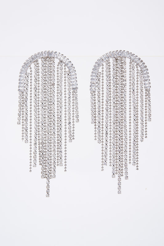 Delilah Crystal Arched Tassel Drop Earrings