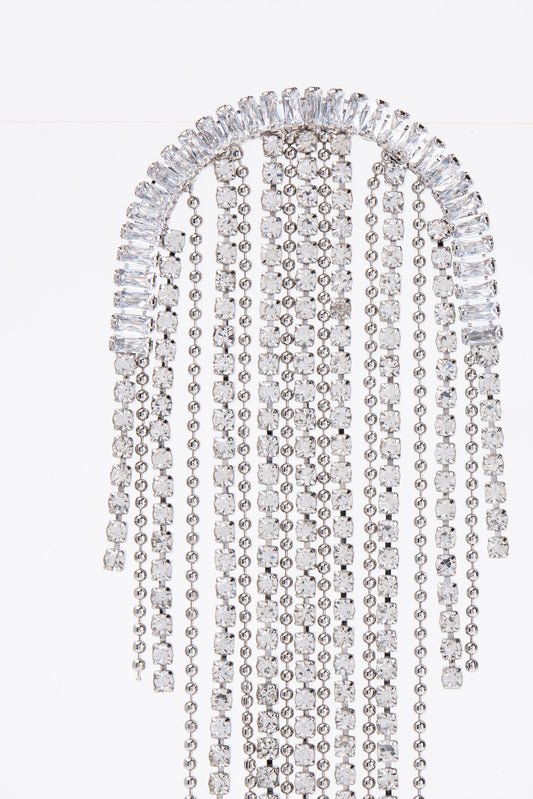 Delilah Crystal Arched Tassel Drop Earrings
