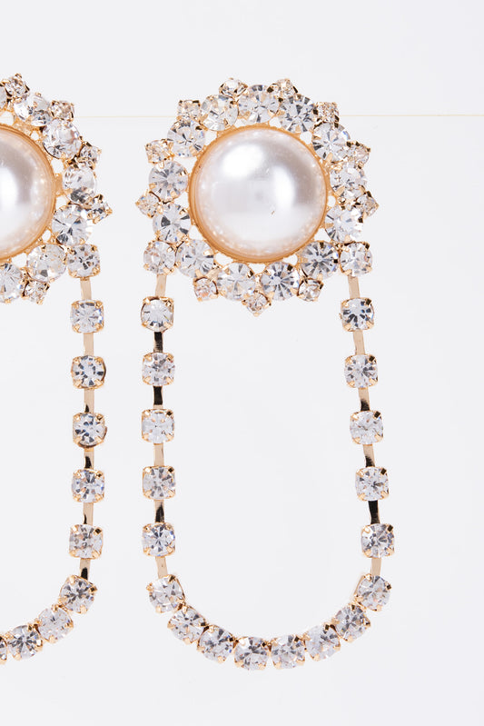 Willow Pearl & Rhinestone Loop Earrings | Gold