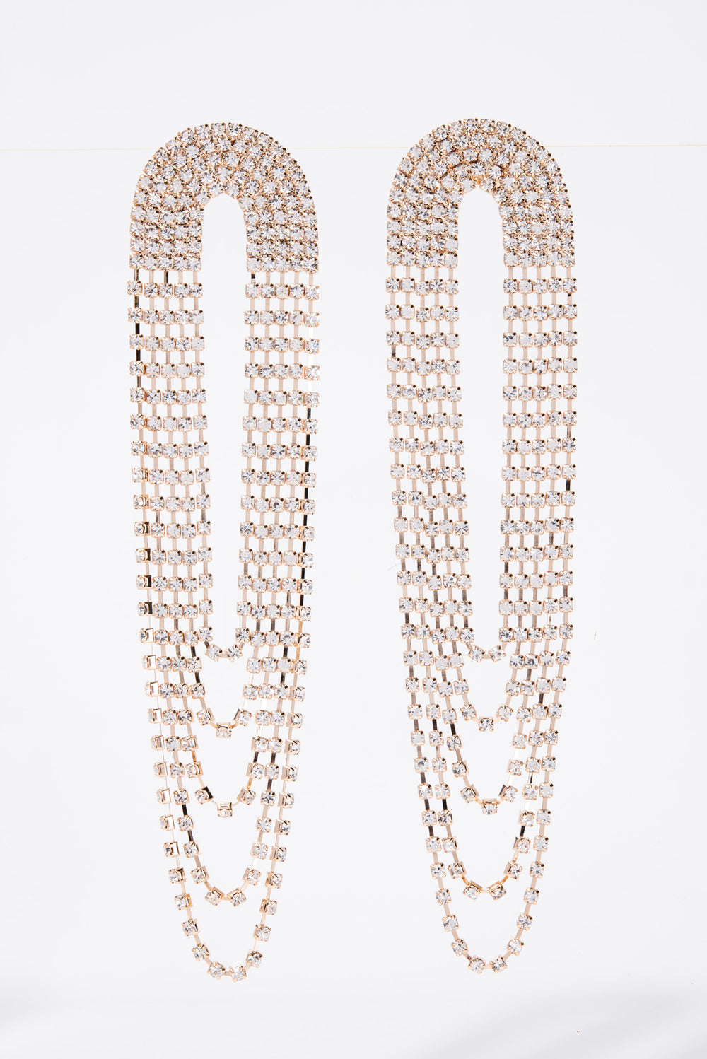 Crystal Chain Loop Long Drop Earrings | Gold