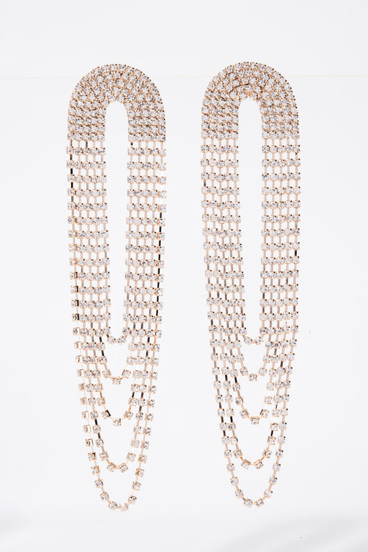 Crystal Chain Loop Long Drop Earrings | Gold