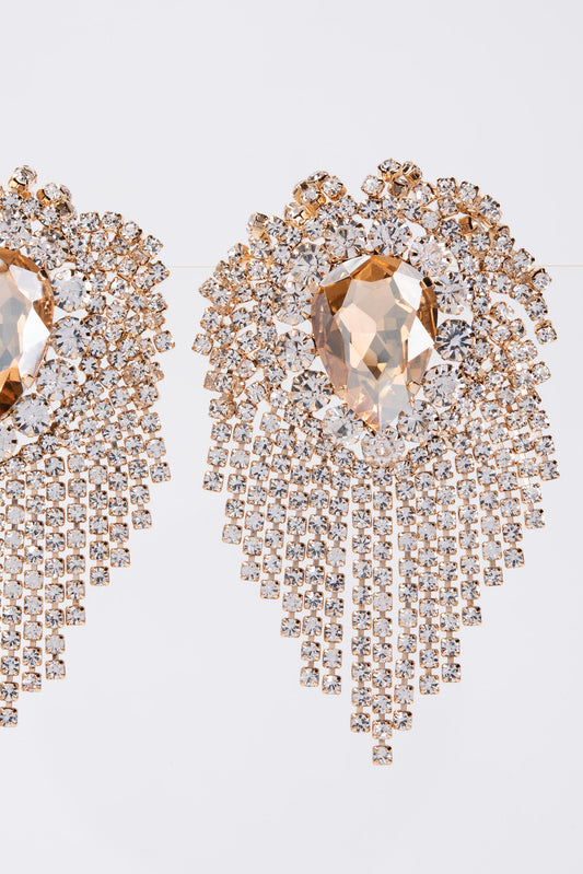Love Teardrop Heart Shaped Tassel Earrings | Champagne