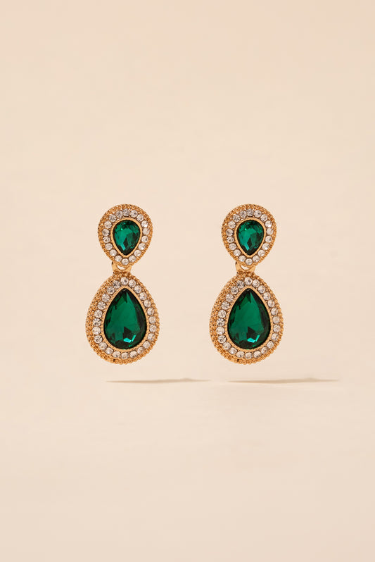 Soho 2-Tiered Rhinestone Teardrop Earrings | Green