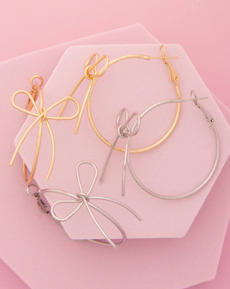 Gabriela Polished Open Long Tail Bow Wire Hoop Earrings