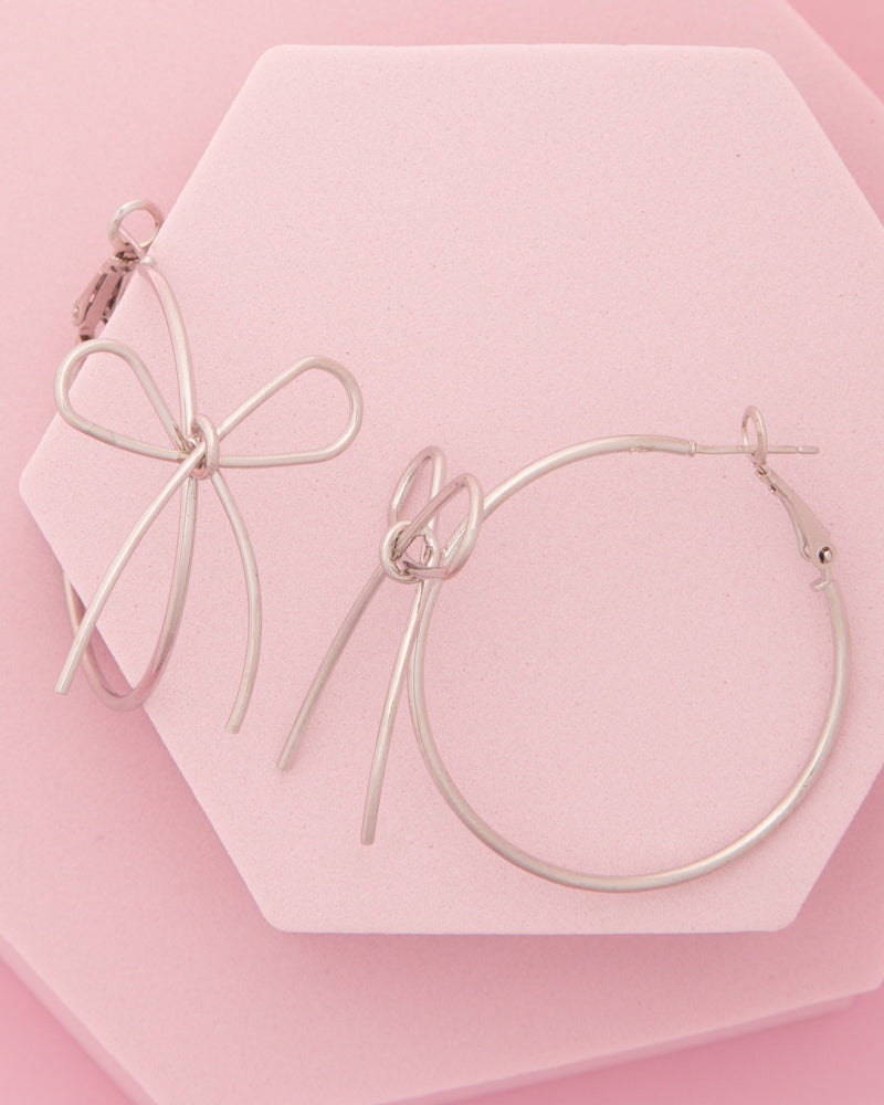 Gabriela Polished Open Long Tail Bow Wire Hoop Earrings