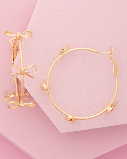 Brooke Polished Open Short Tail Bow Wire Hoop Earrings | Gold