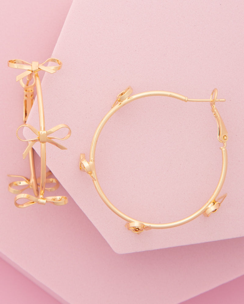 Brooke Polished Open Short Tail Bow Wire Hoop Earrings | Gold