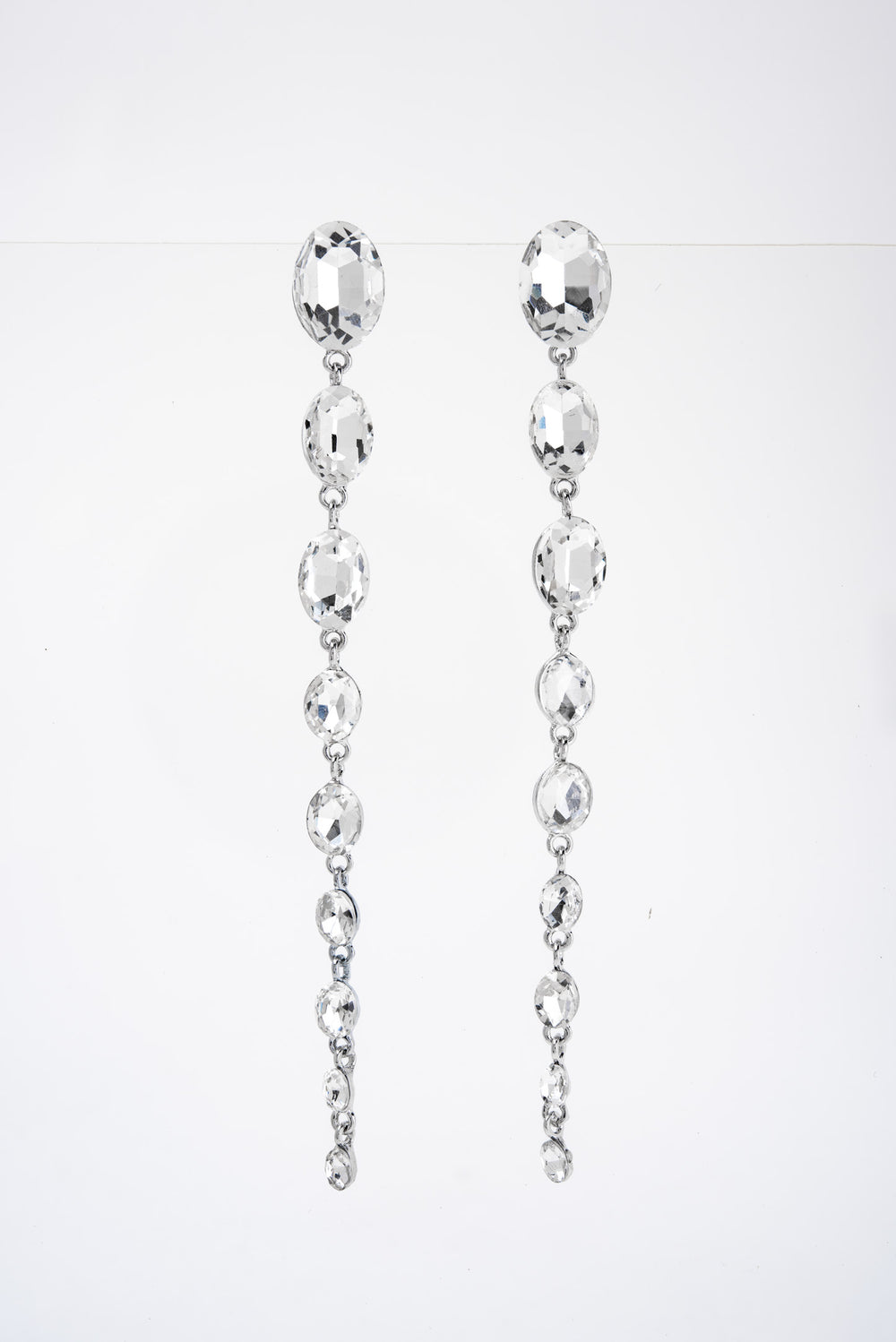 Genesis Oval Drop Rhinestone Post Earrings | Silver