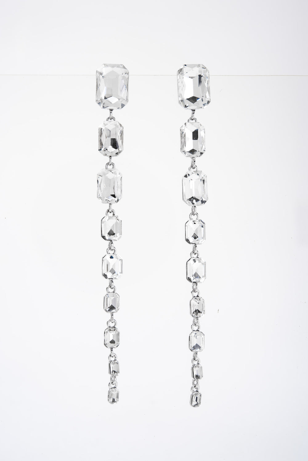 Ariana Square Rhinestone Drop Post Earrings | Silver