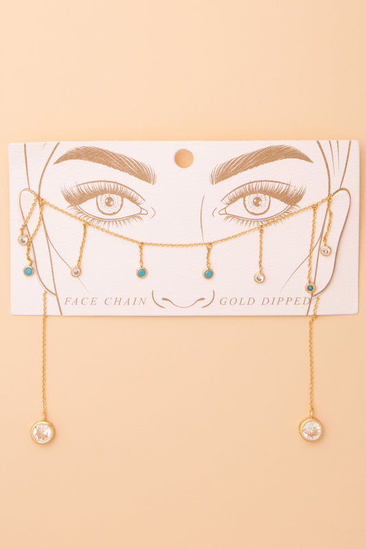 Veronica Turquoise Embellished Bezel-Set Crystal Face-Chain | Gold
