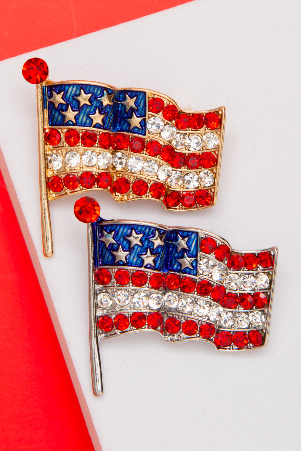 Amelia American Flag Brooch Pin Embellished with Crystals