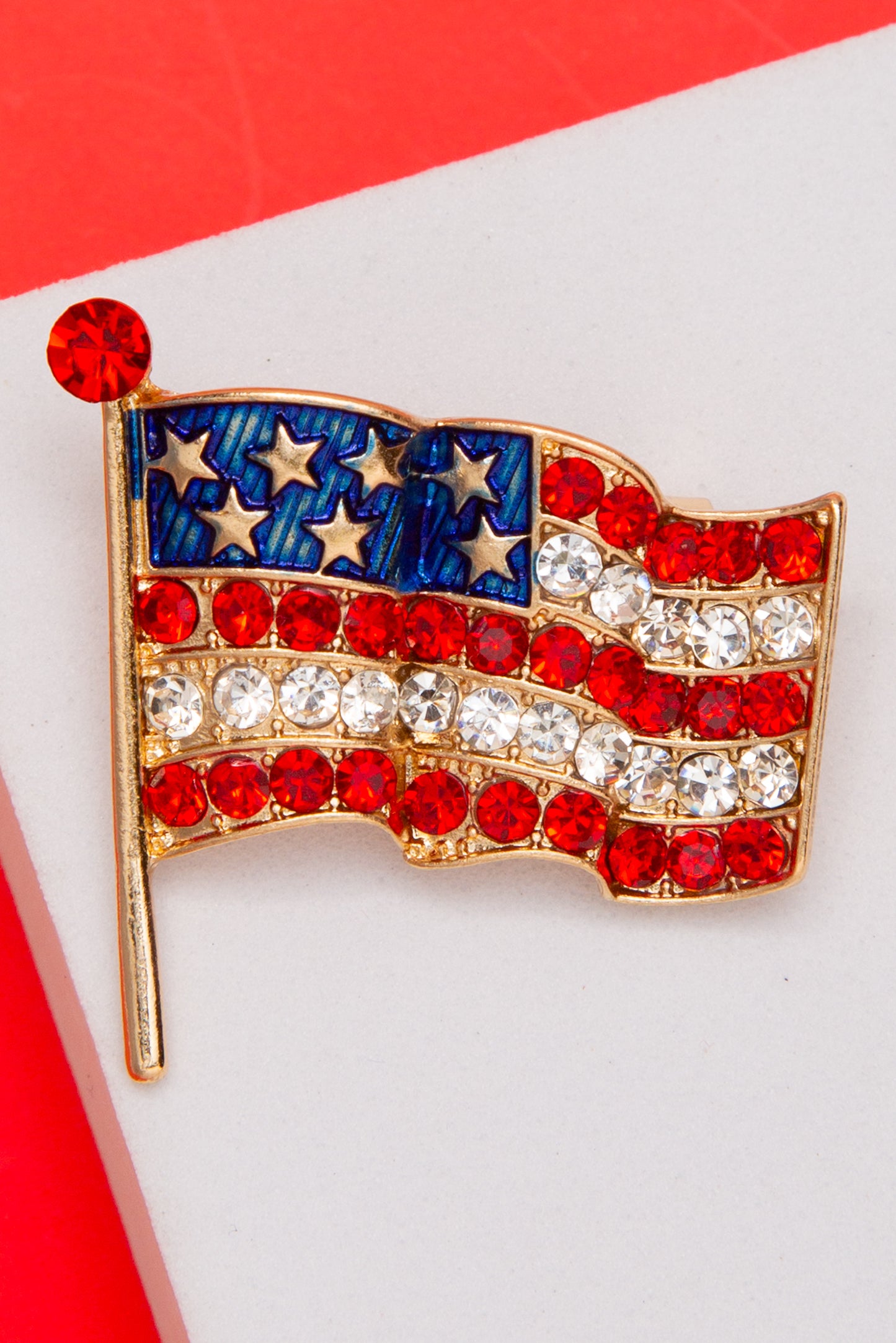 Amelia American Flag Brooch Pin Embellished with Crystals | Gold