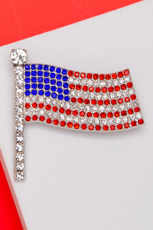 Sophia American Flag Brooch Pin Embellished with Crystals