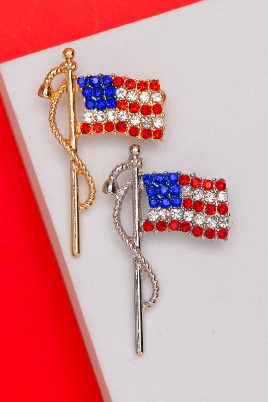 Eliana American Flag Brooch Pin Embellished with Crystals