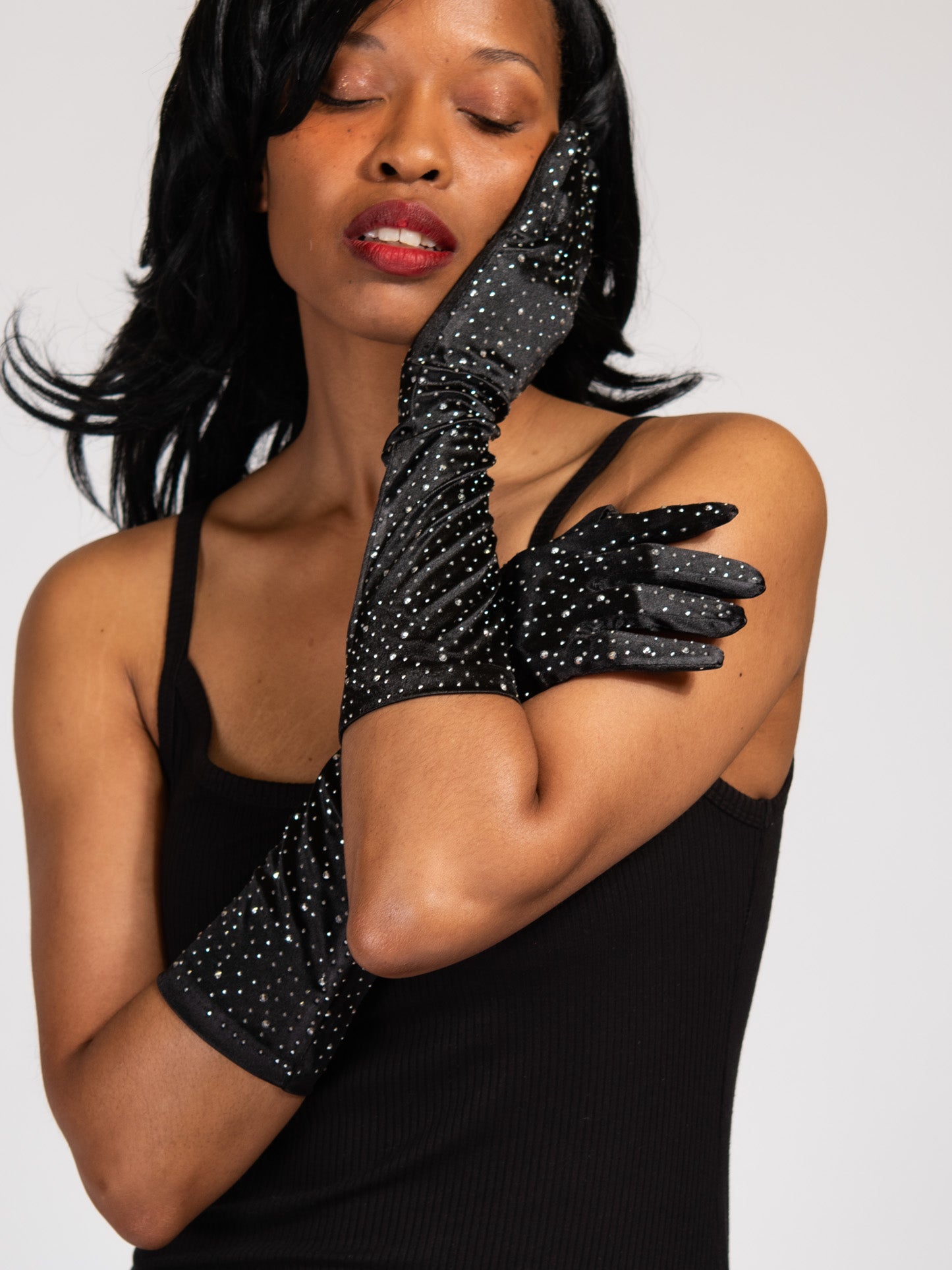 Katherine 38" Bridal Satin Rhinestone Gloves