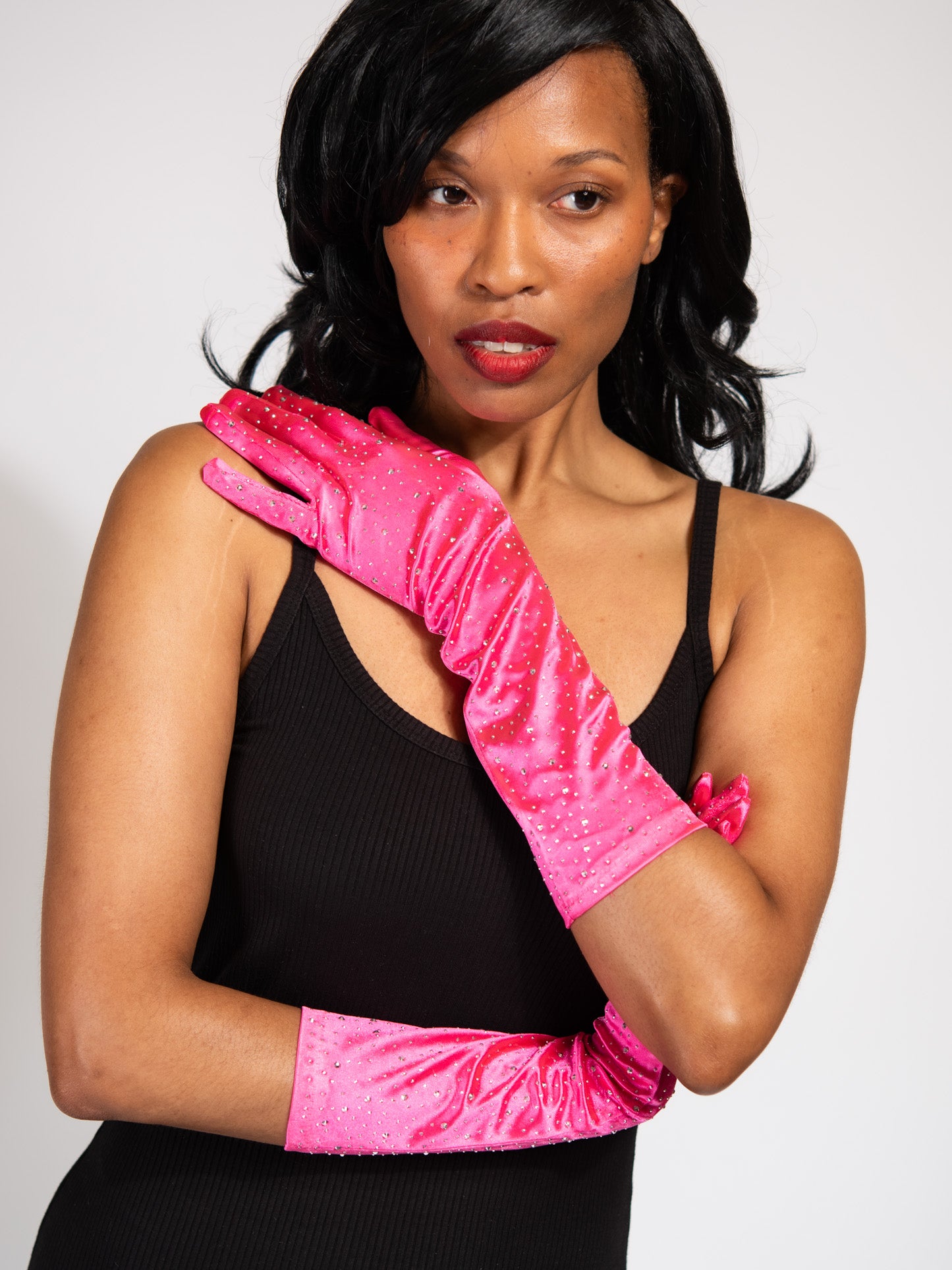 Katherine 38" Bridal Satin Rhinestone Gloves