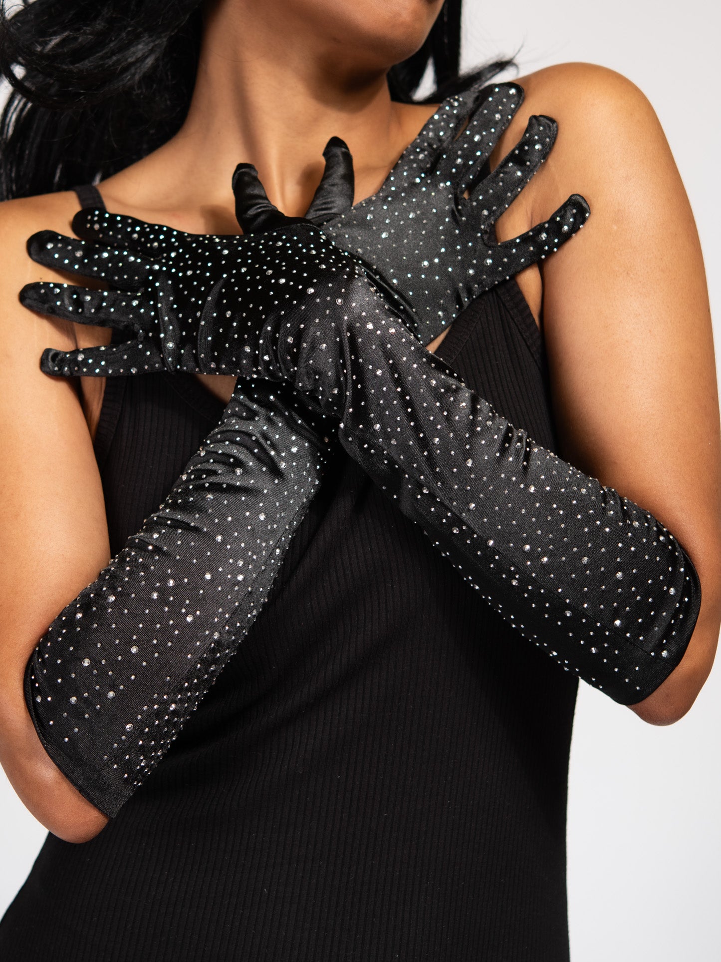 Maya 48" Rhinestone Bridal Satin Gloves