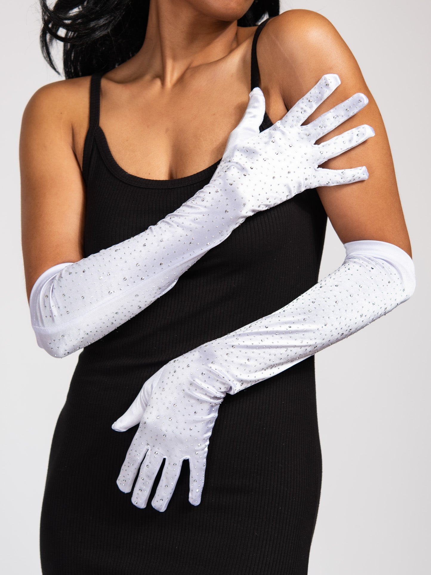 Maya 48" Rhinestone Bridal Satin Gloves