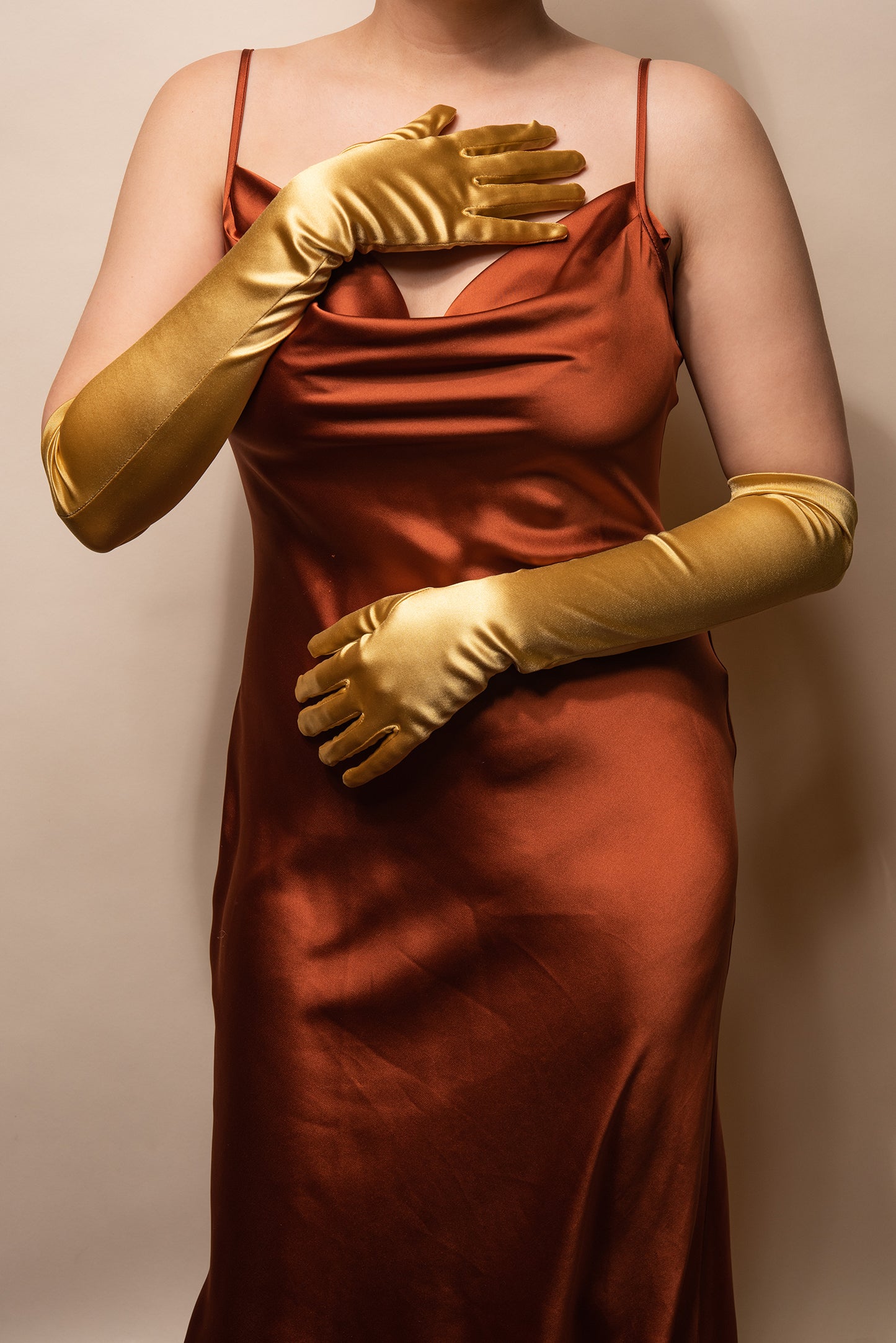 Genevieve Elbow Length Satin Gloves - Ivory
