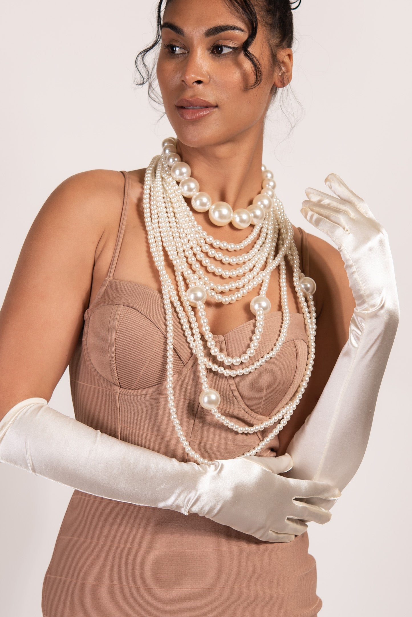 Genevieve Elbow Length Satin Gloves Genevieve Elbow Length Satin Gloves