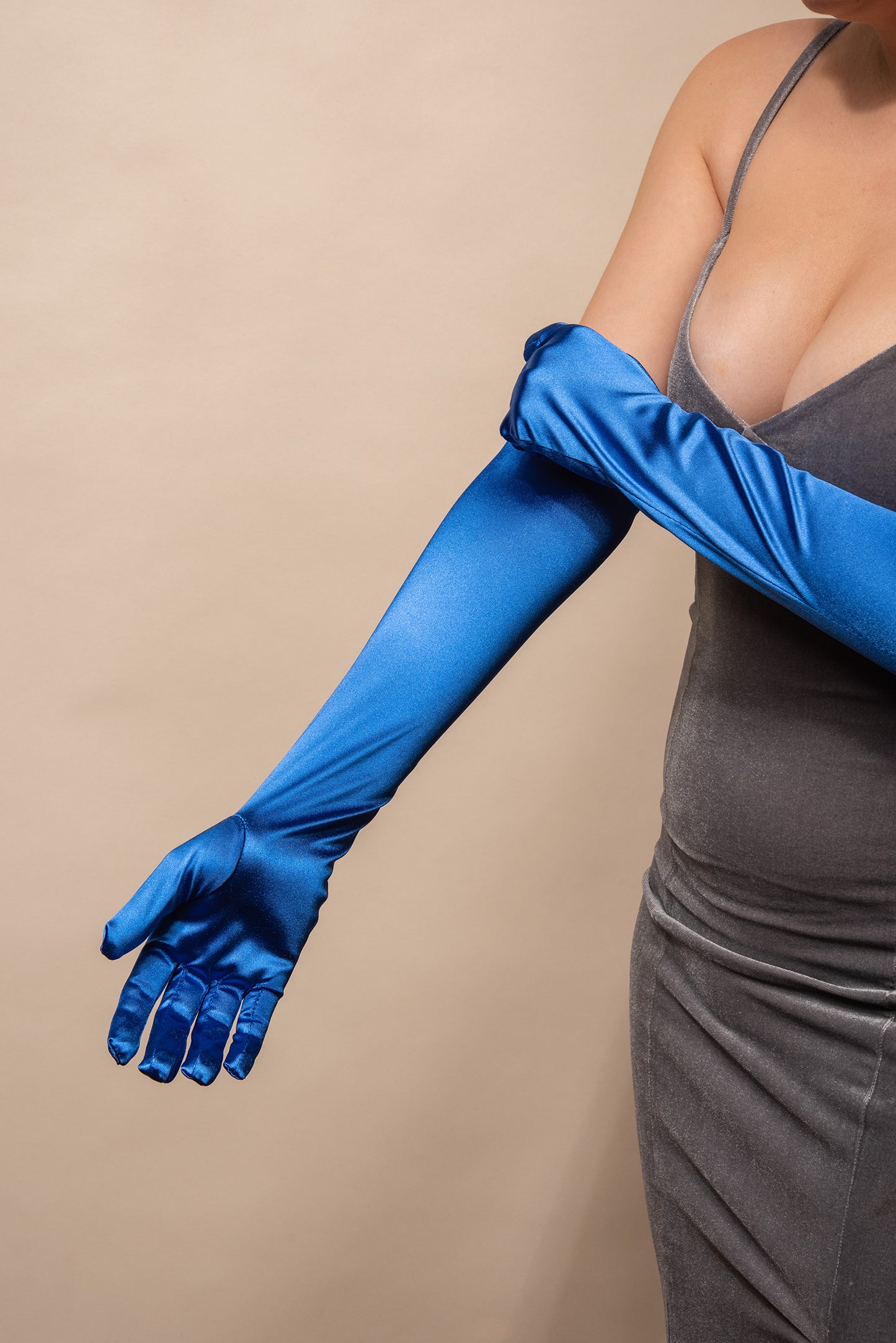 Genevieve Elbow Length Satin Gloves - Ivory