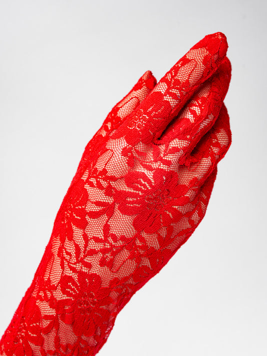 Nova Lace Long Glove with Flowers | Red